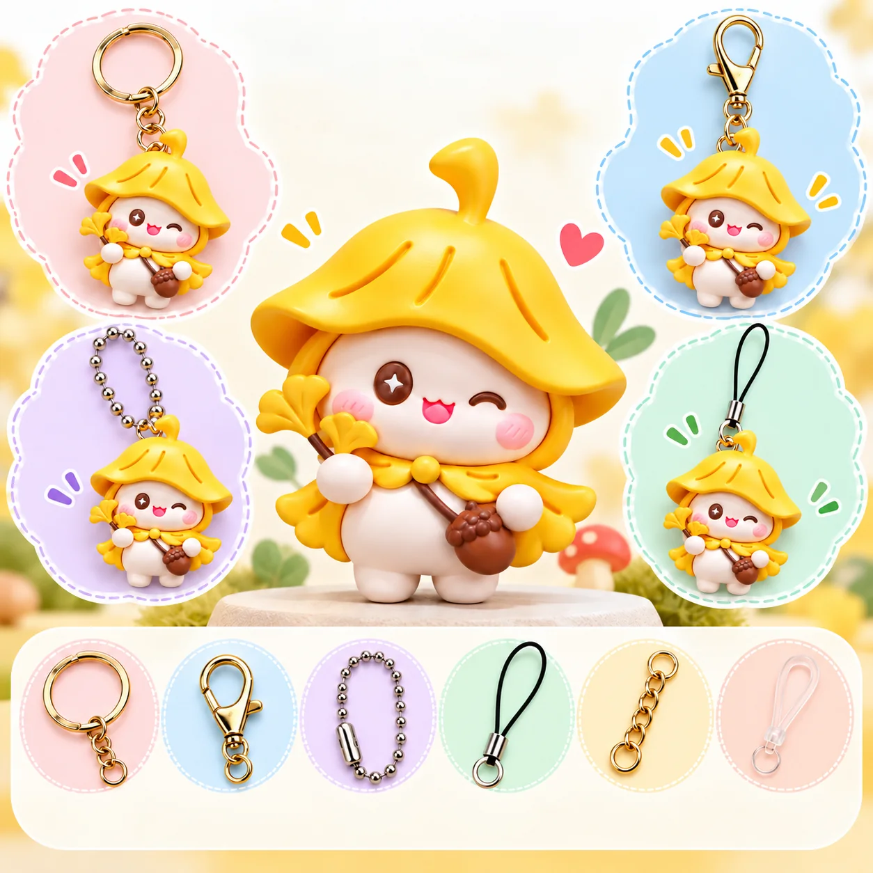 PVC bag charm material and hardware attachment options