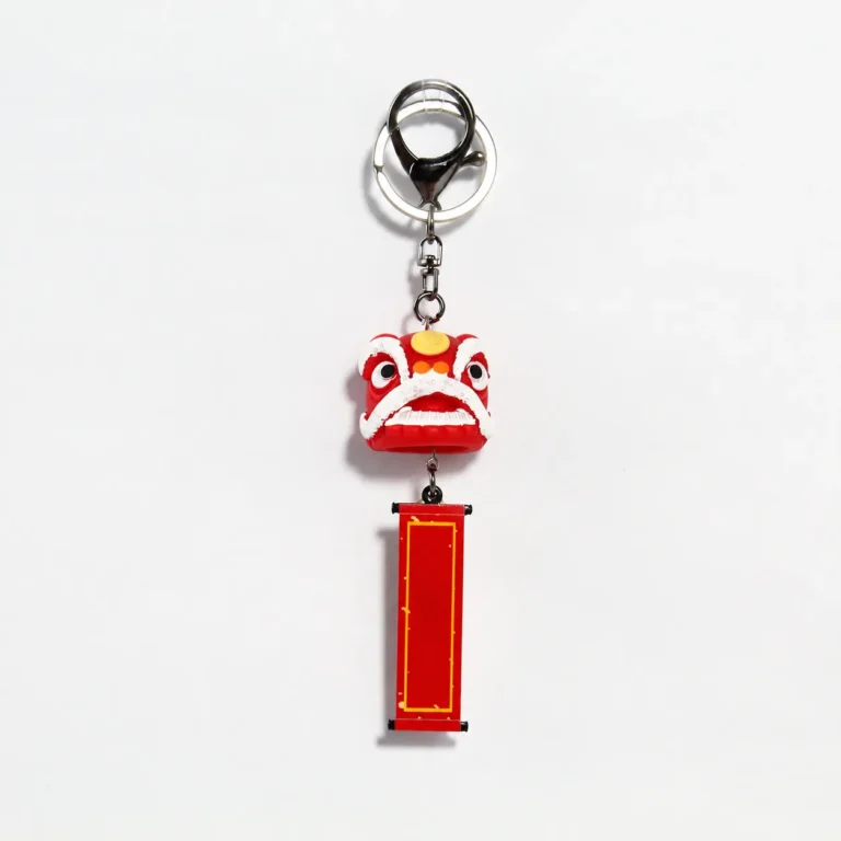 Red lion-head keyring with red hanging plaque
