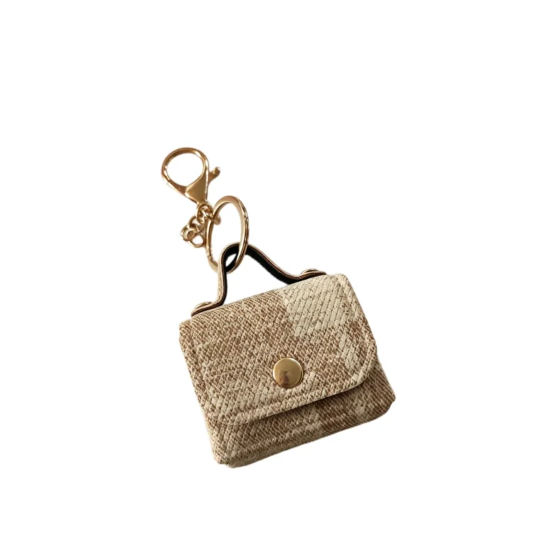 Tan ribbed mini handbag charm
