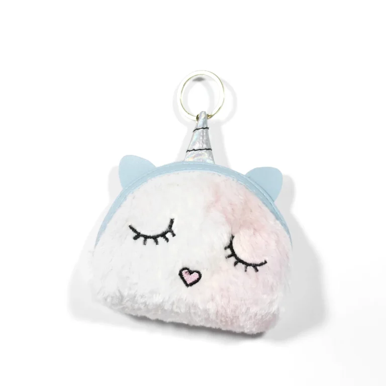 White-and-pink fuzzy unicorn coin purse