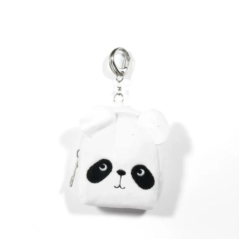 White fuzzy panda mini backpack charm