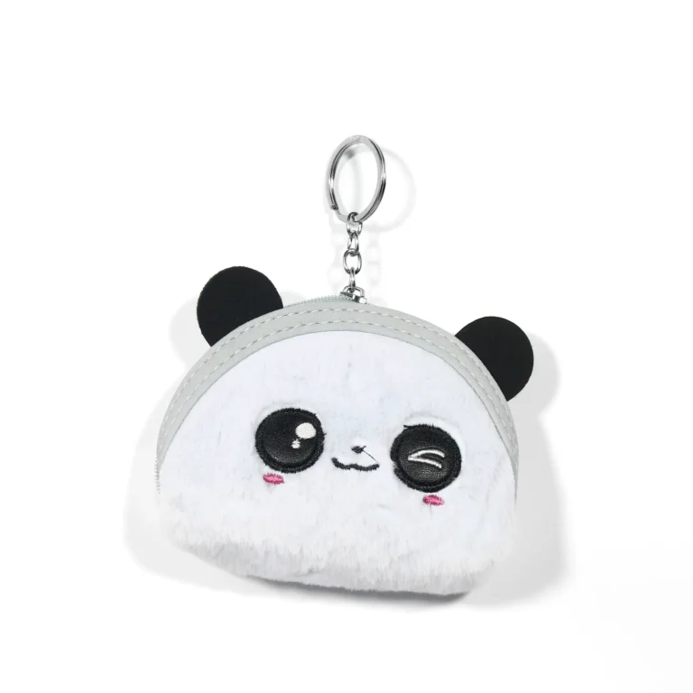 White fuzzy winking panda coin purse