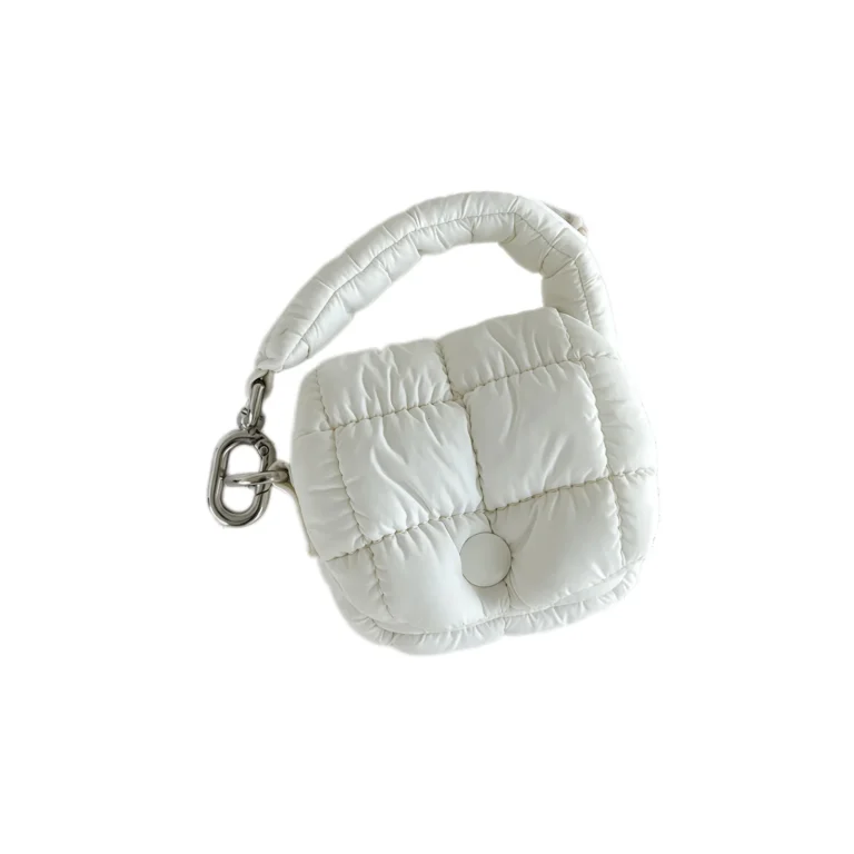 White quilted mini pouch with handle