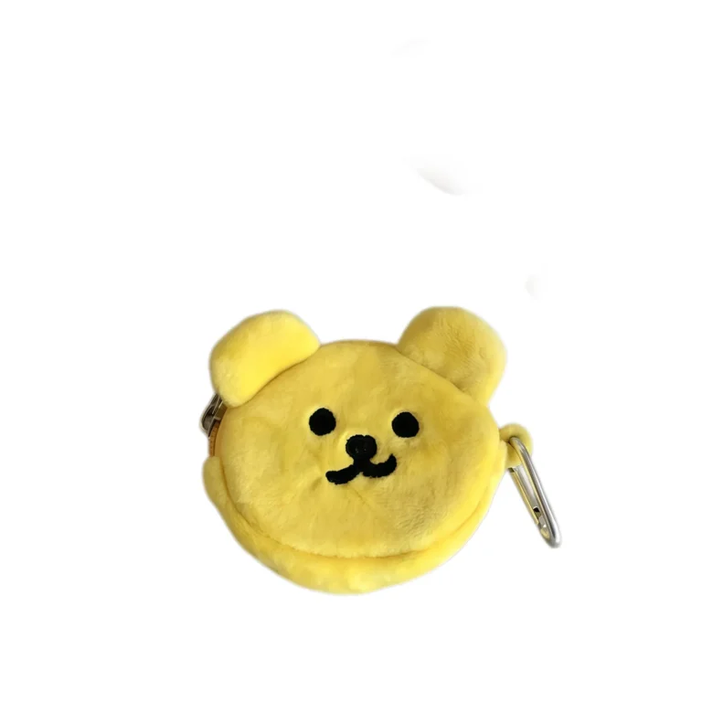 Yellow fuzzy bear-face coin purse